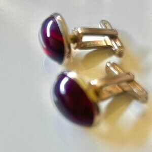 Cuff Links - Red Center Stone in Gold Tone
